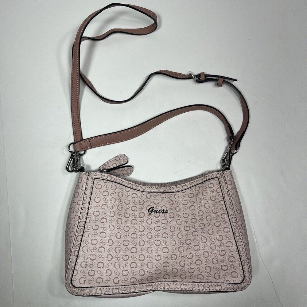 Guess Purse Convertible Crossbody Shoulder Women Hand Bag Logo Print Rose Pink